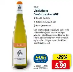 Lidl Vin d’Alsace Gewürztraminer AOP Angebot