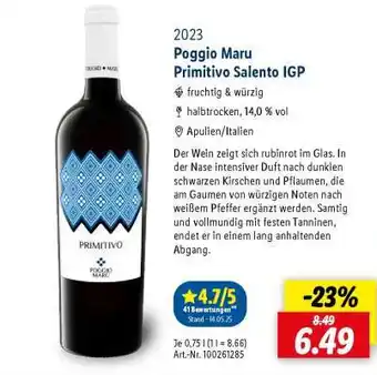 Lidl Poggio Maru Primitivo Salento IGP Angebot