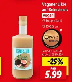 Lidl Veganer Likör auf Kokosbasis Angebot