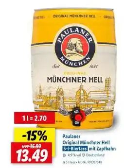 Lidl Paulaner Original Münchner Hell 5-l-Bierfass mit Zapfhahn Angebot