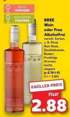 Kaufland BREE Wein oder Free Alkoholfrei Angebot
