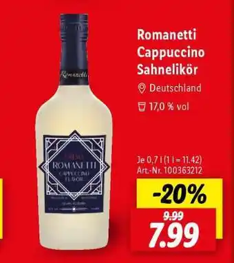 Lidl Romanetti Cappuccino Sahnelikör Angebot