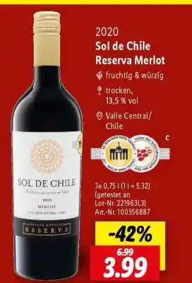 Lidl Sol de Chile Reserva Merlot Angebot