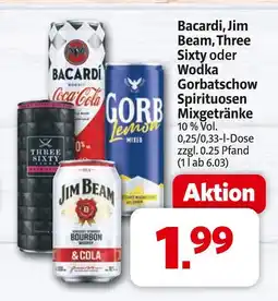 Markant Bacardi, jim beam, three sixty, wodka gorbatschow spirituosen mixgetränke Angebot