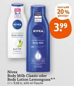 tegut Nivea body milk classic oder body lotion lemongrass Angebot