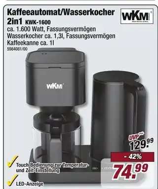 Poco Wkm kaffeeautomat/wasserkocher 2in1 Angebot