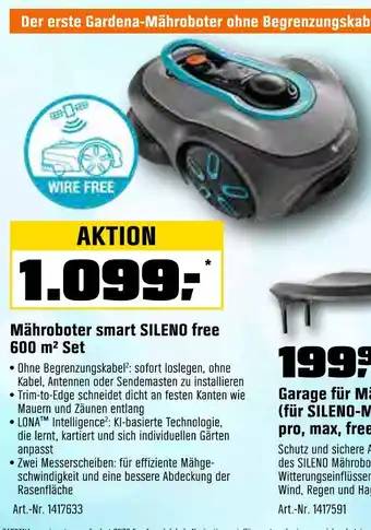 OBI Gardena mähroboter smart sileno free 600 m² set Angebot