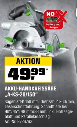 OBI Akku-handkreissäge „a-ks-20/150“ Angebot