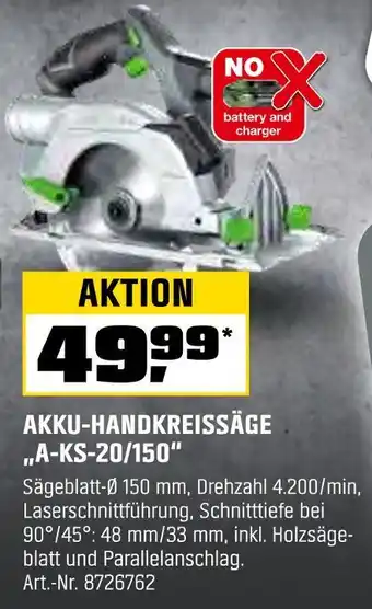 OBI Akku-handkreissäge „a-ks-20/150“ Angebot