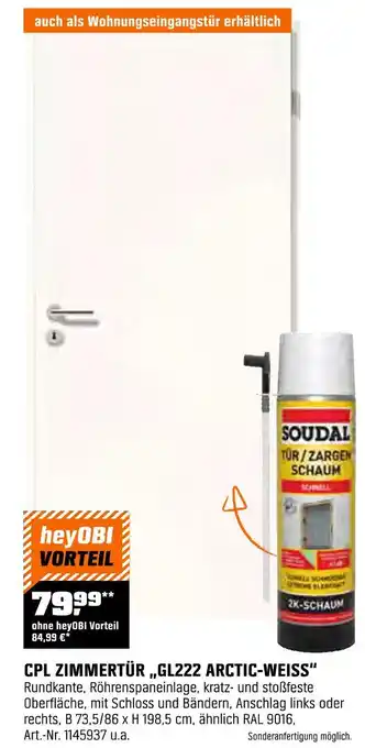 OBI Soudal cpl zimmertür „gl222 arctic-weiss“ Angebot