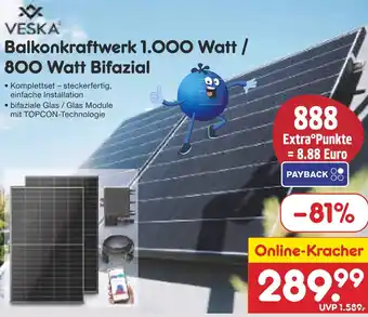 Netto Marken-Discount Veska balkonkraftwerk 1.000 watt / 800 watt bifazial Angebot