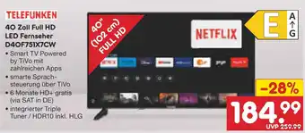 Netto Marken-Discount Telefunken 40 zoll full hd led fernseher Angebot