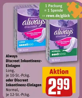 REWE Always discreet inkontinenz-einlagen Angebot