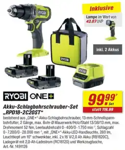 toom Baumarkt RYOBI ONE+ Akku-Schlagbohrschrauber-Set ,,RPD18-2C20ST" Angebot
