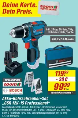 toom Baumarkt BOSCH Akku-Bohrschrauber-Set ,,GSR 12V-15 Professional" Angebot