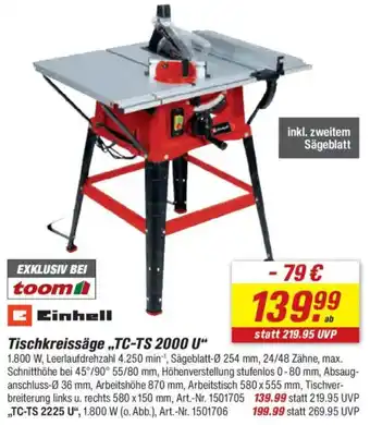 toom Baumarkt Einhell Tischkreissäge „TC-TS 2000 U" Angebot