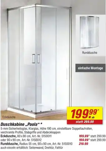 toom Baumarkt Duschkabine ,,Paola" Angebot