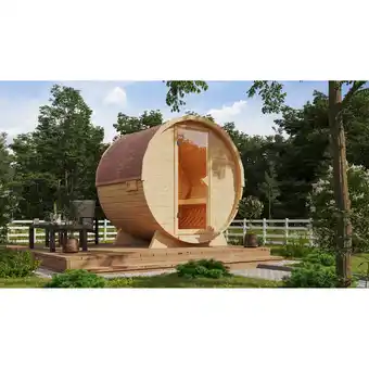 toom Baumarkt Karibu Fasssauna Größe 1 naturbelassen 225 x 175 x 229 cm Angebot