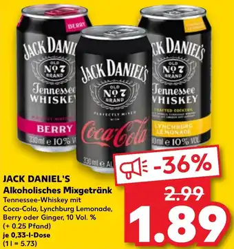Kaufland JACK DANIEL'S Alkoholisches Mixgetränk Angebot