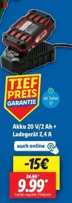 Lidl Akku 20 V/2 Ah + Ladegerät 2,4 A Angebot