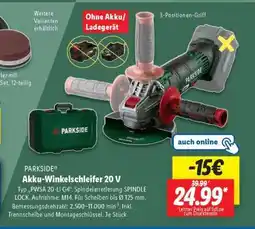 Lidl PARKSIDE Akku-Winkelschleifer 20 V Angebot