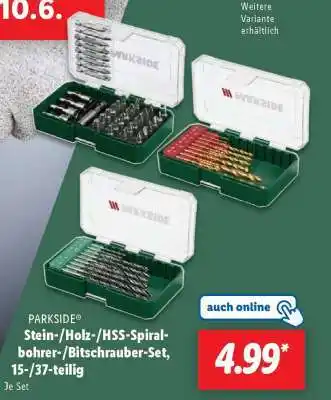Lidl PARKSIDE Stein-/Holz-/HSS-Spiralbohrer-/Bitschrauber-Set, 15-/37-teilig Angebot