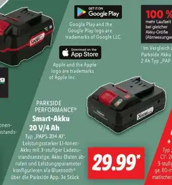 Lidl PARKSIDE PERFORMANCE Smart-Akku 20 V/4 Ah Angebot
