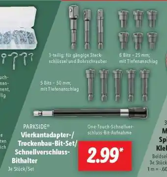 Lidl PARKSIDE Vierkantadapter-/Trockenbau-Bit-Set/Schnellverschluss-Bithalter Angebot