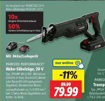 Lidl PARKSIDE PERFORMANCE Akku-Säbelsäge 20 V Angebot