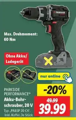 Lidl PARKSIDE PERFORMANCE Akku-Bohrschrauber, 20 V Angebot