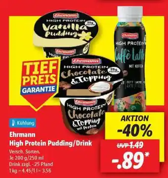 Lidl Ehrmann High Protein Pudding/Drink Angebot