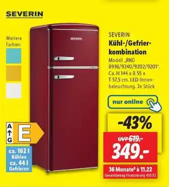 Lidl SEVERIN Kühl-/Gefrierkombination Angebot