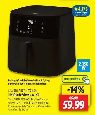 Lidl SILVERCREST KITCHEN Heißluftfritteuse XL Angebot