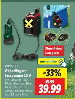 Lidl PARKSIDE Akku-Regenfasspumpe, 20 V Angebot
