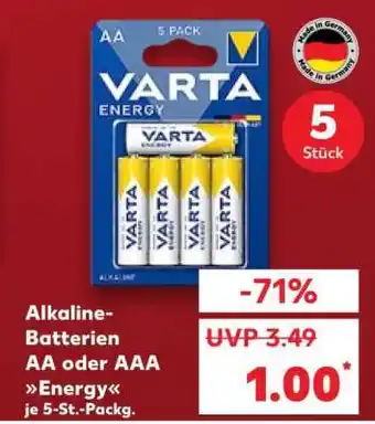 Kaufland Alkaline-Batterien AA oder AAA Energy je 5-St.-Packg Angebot