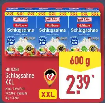 Aldi Nord MILSANI Schlagsahne XXL Angebot