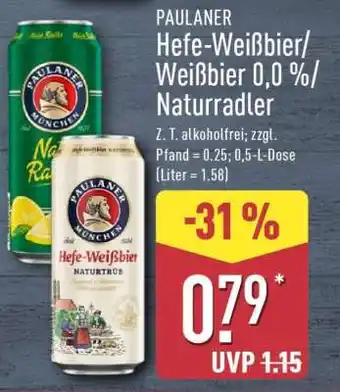 Aldi Nord PAULANER Hefe-Weißbier/Weißbier 0,0 %/Naturradler Angebot