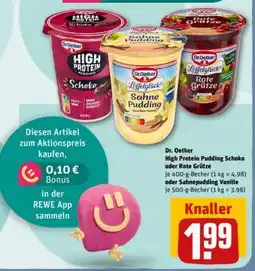 REWE Dr. Oetker High Protein Pudding Schoko oder Rote Grütze Angebot