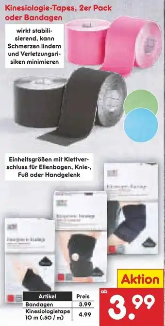 Netto Marken-Discount Kinesiologie Tapes, 2er Pack oder Bandagen Angebot