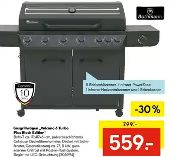 Hellweg Rothmann gasgrillwagen „vulcano 6 turbo plus black edition“ Angebot