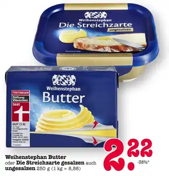 E-Center Weihenstephan butter oder die streichzarte gesalzen auch ungesalzen Angebot