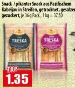 Mix Markt Snack/pikanter Snack aus Pazifischem Kabeljau in Streifen Angebot