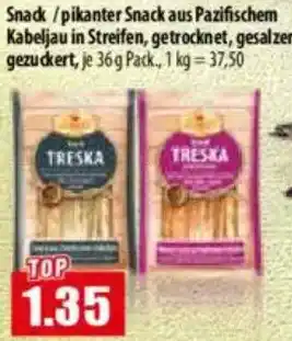 Mix Markt Snack/pikanter Snack aus Pazifischem Kabeljau in Streifen Angebot