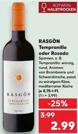 Kaufland RASGÓN Tempranillo oder Rosado Angebot