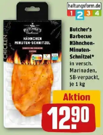 REWE Butcher's Barbecue Hähnchen Minuten Schnitzel Angebot