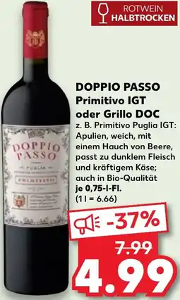 Kaufland DOPPIO PASSO Primitivo IGT oder Grillo DOC Angebot