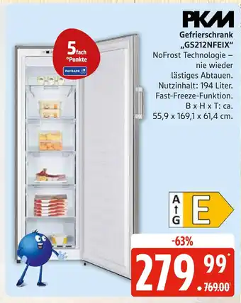 Marktkauf Pkm gefrierschrank „gs212nfeix“ Angebot