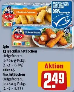 REWE Iglo 13 Backfischstäbchen oder 15 Fischstäbchen Angebot