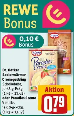 REWE Dr. Oetker Seelenwärmer Cremepudding oder Paradies Creme Angebot