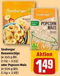REWE Seeberger Bananenchips oder Popcorn-Mais Angebot